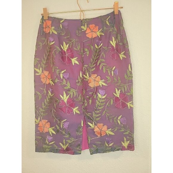 Finity Studio Women's 100% Silk Straight Pencil Skirt Size 6 Embroidered Floral - Picture 5 of 7